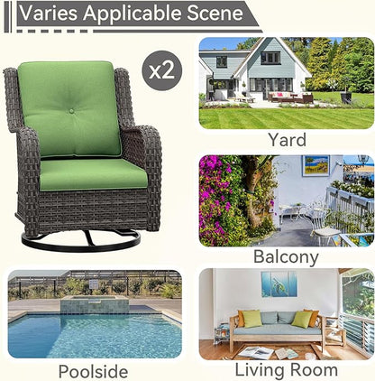 Outdoor Swivel Rocker Patio Chairs Set of 2 - Outdoor Wicker Patio Conversation Sets 2 Pieces with Olefin Fabric Cushions Suitable for Backyard Deck and Porch, Green