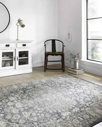 Loloi Teagan Collection TEA-01 Denim/Mist 9'-9" x 13'-6" Area Rug, Large, Soft Neutral Rug, High-Traffic for Living Room, Bedroom, Home Office, Dining Area
