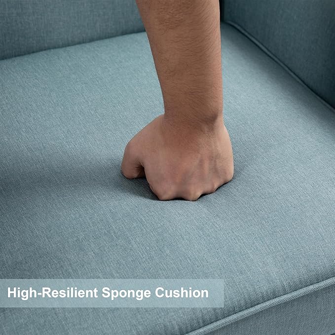 Accent Chair, Upholstered Armchair with High Resilience Sponge & Wood Legs, Mid-Century Modern Comfy Single Sofa Reading Chairs for Living Room, Bedroom (Blue, Set of 2)