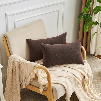 GAWAMAY Lumbar Decorative Throw Pillow Covers 12"x20" Inch Set of 2, Super Soft Chenille Rectangle Pillowcase for Living Room Bedroom Sofa Couch Cushion Support Pillow Cover 30x50cm Coffee (No Insert)