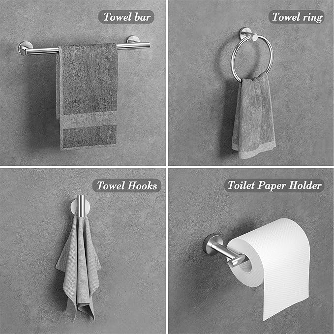 5-Pieces Brushed Nickel Bathroom Accessories Set, Stainless Steel Bathroom Hardware Set, Bath Towel Bar Set, Towel Racks for Bathroom Wall Mounted.