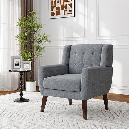 Accent Chair, Modern Fabric Armchair for Living Room, Comfy Upholstered Arm Chair Tufted for Indoor Bedroom Office Room (Gray)