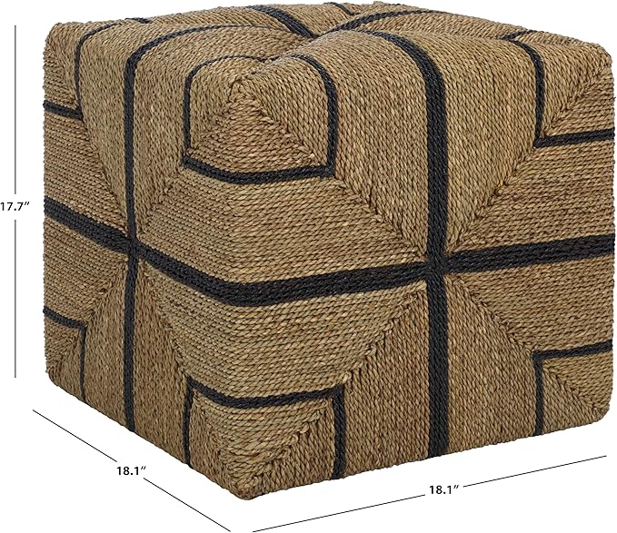 SAFAVIEH Couture Collection - Liatasha Natural & Black Woven Seagrass Square Ottoman, Fully Assembled (CWK2023A)