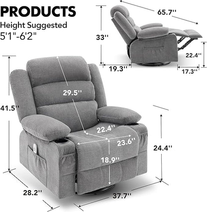 Oversized Recliner Chairs for Adults, 360° Swivel Rocking Recliner with Heat and Massage Lazy Boy Recliner,Recliner Chairs Single Sofa Seat with Cup Holders