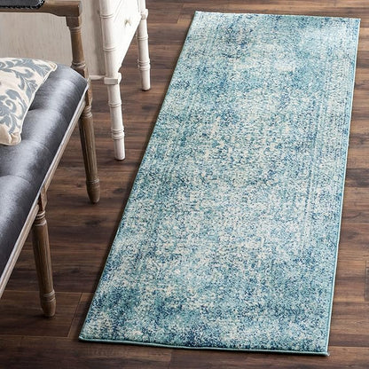SAFAVIEH Evoke Collection 2'2" x 15' Blue/Ivory EVK256C Oriental Distressed Non-Shedding Living Room Bedroom Runner Rug