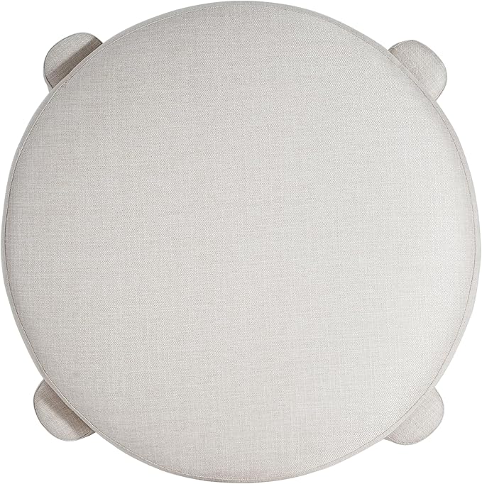 Christopher Knight Home Chobi Round Fully Ottoman Foot Stool, Pouf Footstool Ottoman Seat, Fabric Upholstered Foot Chair, Round Footrest, Modern Side Table for Living Room Bedroom Home Decor, Beige