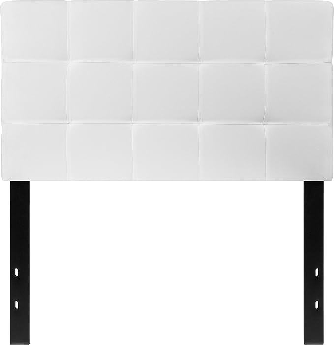 EMMA + OLIVER Quilted Tufted Upholstered Twin Size Headboard in White Fabric