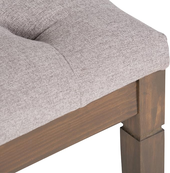 SIMPLIHOME Waverly 48 inch Wide Traditional Rectangle Tufted Ottoman Bench in Cloud Grey Linen Look Fabric, Assembled, For the Living Room and Bedroom