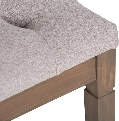 SIMPLIHOME Waverly 48 inch Wide Traditional Rectangle Tufted Ottoman Bench in Cloud Grey Linen Look Fabric, Assembled, For the Living Room and Bedroom