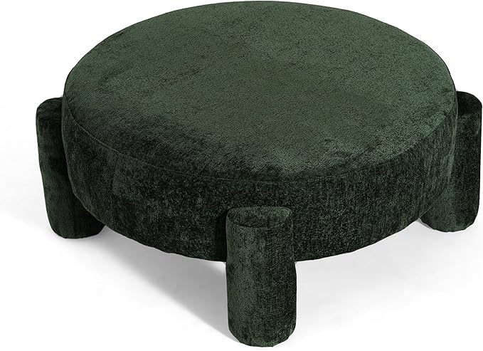 Christopher Knight Home Chobi Round Fully Ottoman Foot Stool, Velvet Pouf Footstool Ottoman Seat, Upholstered Foot Chair, Round Footrest, Modern Side Table for Living Room Bedroom Home Decor, Green