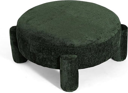 Christopher Knight Home Chobi Round Fully Ottoman Foot Stool, Velvet Pouf Footstool Ottoman Seat, Upholstered Foot Chair, Round Footrest, Modern Side Table for Living Room Bedroom Home Decor, Green