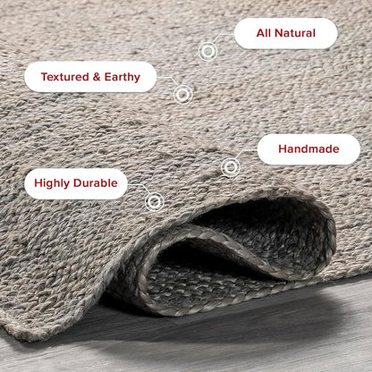 nuLOOM 3x5 Rigo Jute Hand Woven Area Rug, Grey, Solid Farmhouse Design, Natural Fiber, For Bedroom, Living Room, Dining Room, Hallway, Office, Kitchen, Entryway