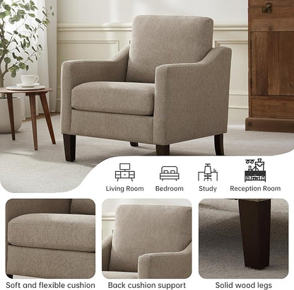 VKNOW Mid Century Modern Accent Chairs Set of 2, Upholstered Living Room Chairs Armchair for Bedroom, Comfy Reading Accent Chairs with Wood Legs for Living Room, Brown