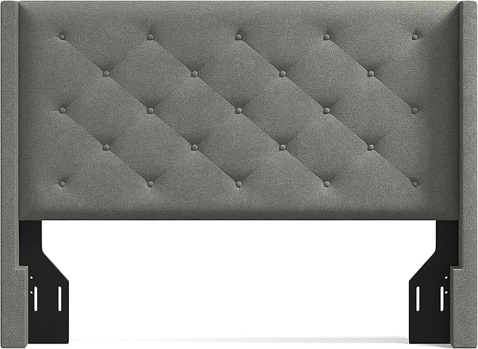 Glenwillow Home Huppe Button Tufted MCM Wingback Upholstered Headboard, Stone, Full/Queen