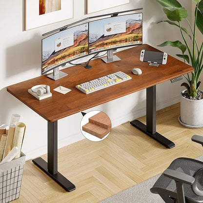 ONBRILL Standing Desk, 55x23.6 Inches Whole-Piece Board Rectangle Stand Up Desk with Solid Wood Desktop and Memory Controller, Adjustable Height from 28-46 Inches for Home & Office, Brown