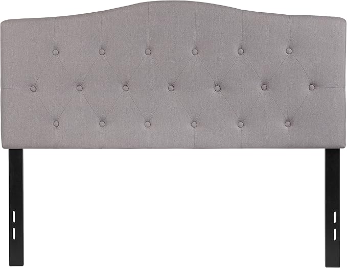 BizChair Arched Button Tufted Full Size Headboard in Light Gray Fabric