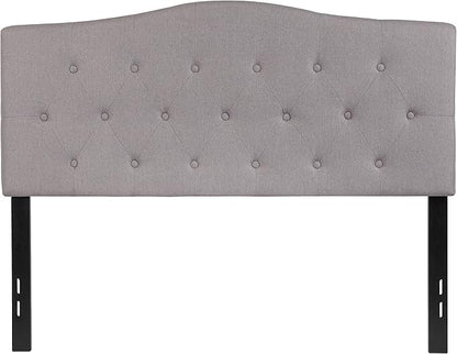EMMA + OLIVER Arched Button Tufted Full Size Headboard in Light Gray Fabric