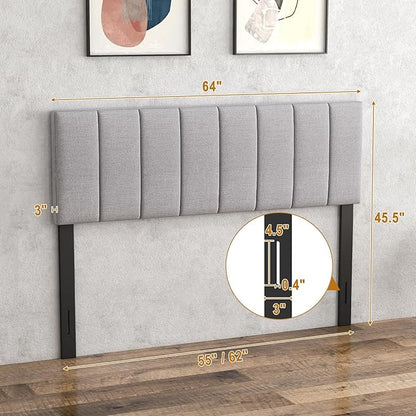 Giantex Linen Upholstered Headboard, Adjustable Width Button Tufted Headboard Only with Solid Wood Legs, Attach Frame, Modern Headboards for Queen Full Size Bed, Gray