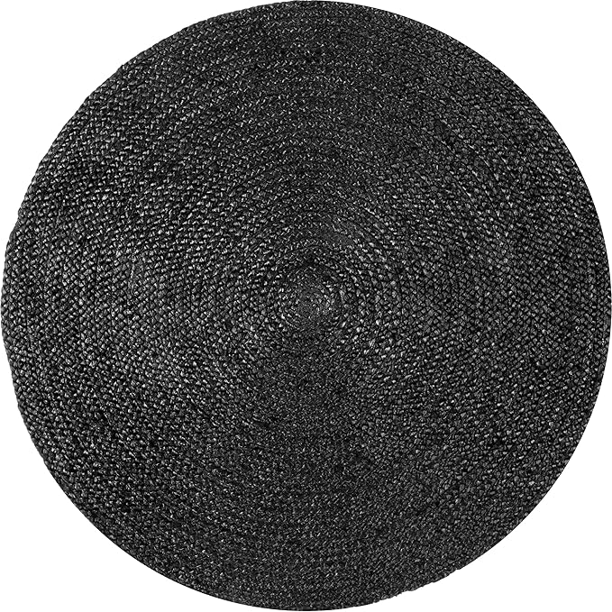 nuLOOM 4 Round Rigo Jute Hand Woven Area Rug, Black, Solid Farmhouse Design, Natural Fiber, For Bedroom, Living Room, Dining Room, Hallway, Office, Kitchen, Entryway