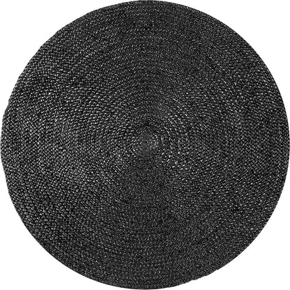nuLOOM 4 Round Rigo Jute Hand Woven Area Rug, Black, Solid Farmhouse Design, Natural Fiber, For Bedroom, Living Room, Dining Room, Hallway, Office, Kitchen, Entryway
