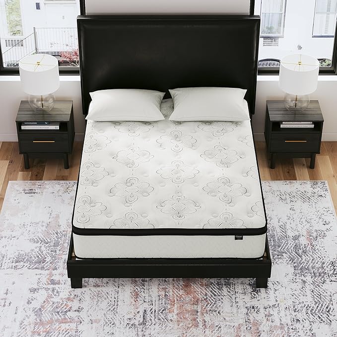 Signature Design by Ashley King Size Chime 10 Inch Medium Firm Hybrid Mattress with Cooling Gel Memory Foam for Pressure Relief, Fiberglass Free, Mattress In A Box