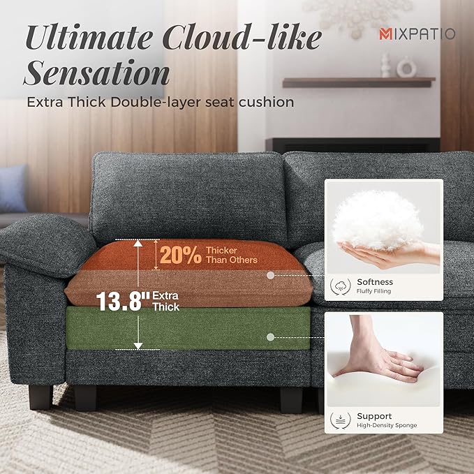 157.5" Cloud Modular Sectional Sofa, 4-Seater w/Deep Seat & Removable Arms, Plush Chenille for Living Room - Cyan
