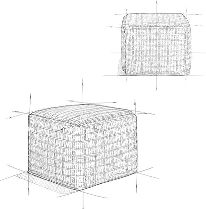 SIMPLIHOME Noreen Boho Square Pouf in Light Blue, White Handloom Woven Pattern for the Living Room, Bedroom and Kids Room