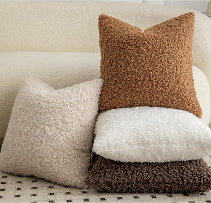 Pack of 2 Curly Teddy Wool Faux Fur Throw Pillow Covers Fuzzy Accent Soft Sherpa Pillowcases Sheepskin Fleece Decorative Cushion Case for Sofa Couch Living Room 16x16 Inch Bronze