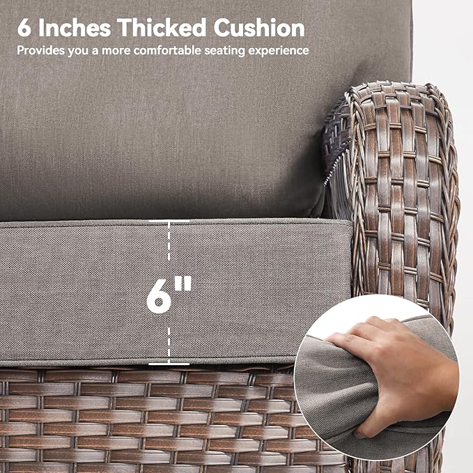 Luxury 6" Outdoor Cushions for Patio Furniture, 24x24x6" Thick Seat Cushion Set of 2, Fade Resistant Couch Chair Replacement Cushions High Density Deep Wicker Chair Cushion w/ Removable Cover Gray