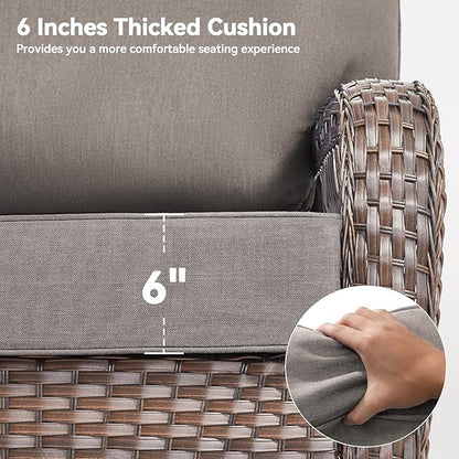 Luxury 6" Outdoor Cushions for Patio Furniture, 24x24x6" Thick Seat Cushion Set of 9, Fade Resistant Couch Chair Replacement Cushions High Density Deep Wicker Chair Cushion w/ Removable Cover Gray