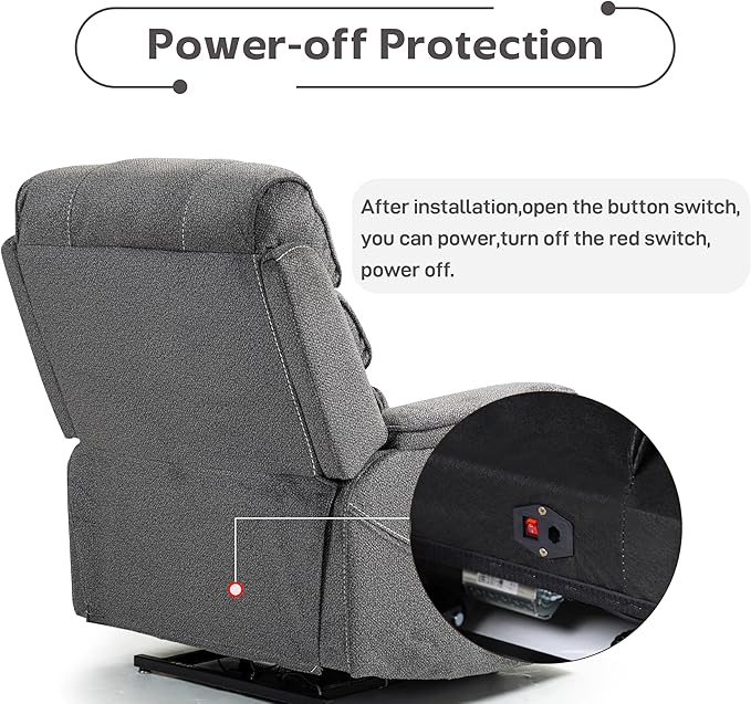 Power Lift Recliners Chairs for Elderly Adults Lay Flat Recliner with Heat & Massage, Wireless Charging Device, USB Ports, Cup Holder, Lumbar Pillow, 400Lbs（Grainy Fibric,Grey）