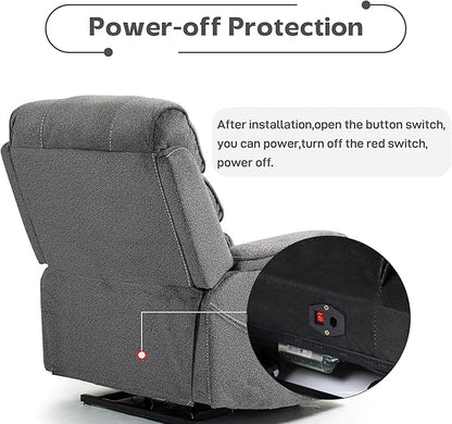 Power Lift Recliners Chairs for Elderly Adults Lay Flat Recliner with Heat & Massage, Wireless Charging Device, USB Ports, Cup Holder, Lumbar Pillow, 400Lbs（Grainy Fibric,Grey）
