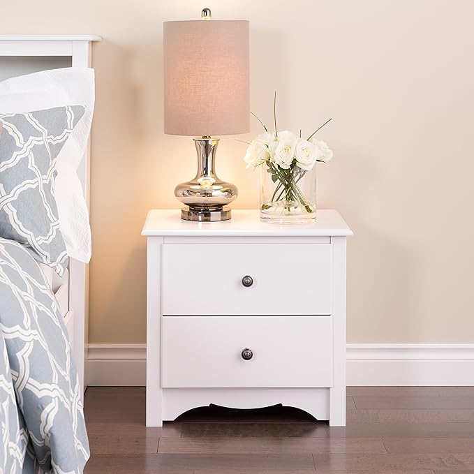 Prepac Sonoma Traditional Nightstand Side Table with 2 Drawers, Functional 2-Drawer Bedside Table 16" D x 23.25" W x 21.75" H, White, WDC-2422