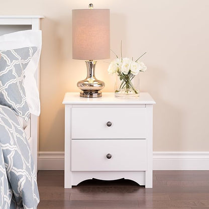 Prepac Sonoma Traditional Nightstand Side Table with 2 Drawers, Functional 2-Drawer Bedside Table 16" D x 23.25" W x 21.75" H, White, WDC-2422