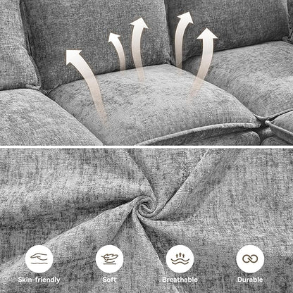 80"Cloud Modular 3 Seater Sofa with Storage Ottoman, Modern Upholstered Storage Sofa Couch Deep Seat, L Shape Sectional Sofa Chenille Comfy Couch with Armrests for Living Room, Small Space, Light Grey