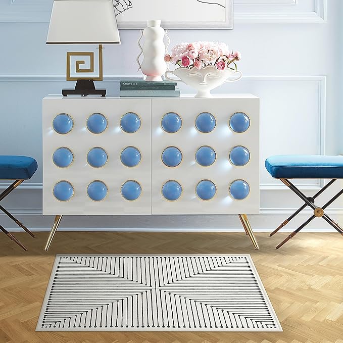 RUGGABLE x Jonathan Adler Machine Washable Modern Area Rug– Inkdrop Black & Ivory 2x3, Stain-Resistant, Non-Slip – Small Rugs for Living Room, Bedroom, Hallway, Entryway & Bathroom–with Cushioned Pad