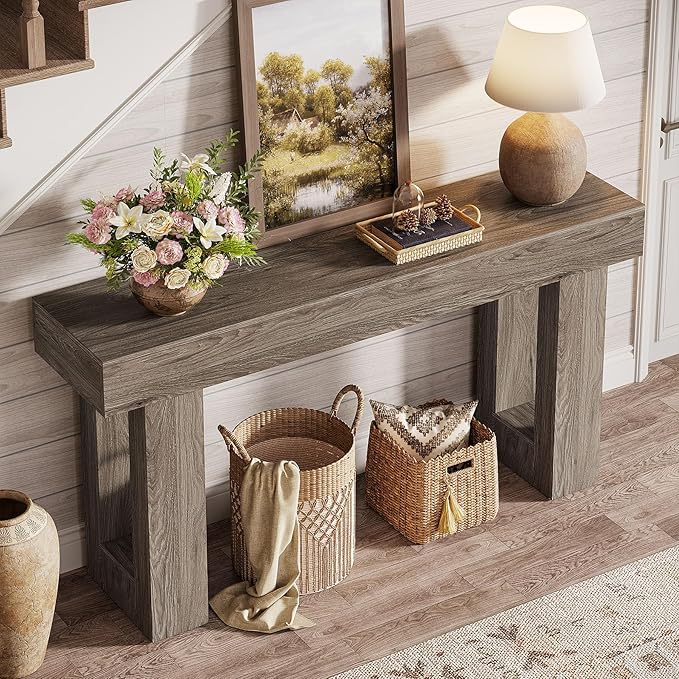 Tribesigns Console Table, 63" Farmhouse Entryway Table, Rectangular Wooden Accent Console for Entrance, Hallway & Living Room (Grey)