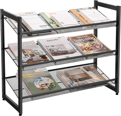 SONGMICS Shoe Rack, 3-Tier Shoe Organizer, Metal Shoe Storage for Garage, Stackable Shoe Shelf, with Adjustable Flat or Angled Shelves, 9-12 Pairs, Ink Black ULMR03B