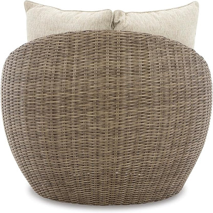 Signature Design by Ashley Danson Outdoor Lounge Chair with Cushion and 360-Degree Swivel, Set of 2, UV-Resistant Performance Fabric and Resin Wicker, Light Brown