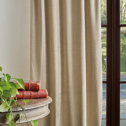 Martha Stewart Naples Chenille Solid Back Tab Window Curtain Panel Pair, 84, Natural