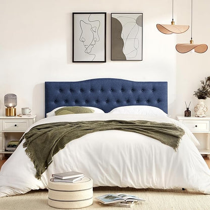 Tufted Upholstered Headboard Twin Size, Sturdy and Durable Solid Wood Twin XL headboard, Fabric Headboard Adjustable Height from 37” to 51”, Modern Button Diamond Design Head Board, Blue