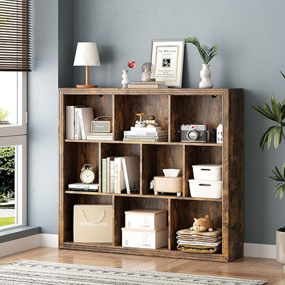 Book Shelf with 10-Cube, 43” Wide Bookshelf with Anti-Tip Device, 38” Tall Open Bookcase, Modern Display Organizer Book Case for Home Office, Entryway, Living Room, Bedroom, Study Room