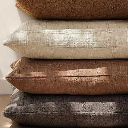 Foindtower Set of 2 Decorative Linen Check Throw Pillow Covers Neutral Farmhouse Lumbar Cushion Covers Modern Boho Home Decor for Sofa Chair Couch Bedroom Living Room,12×20 Inch,Autumnal Red