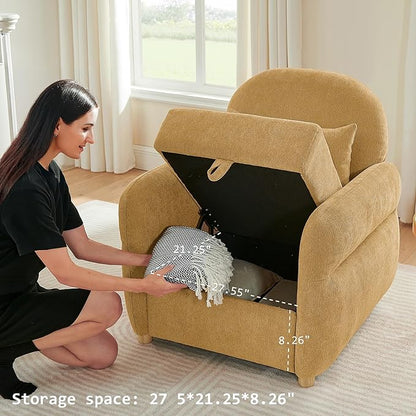 33.5" Mordern Accent Chairs,Reading Chair with Storage,Single Sofa in Chenille Fabric for Living Room, Bedroom and Compact Spaces. (Ginger Yellow)