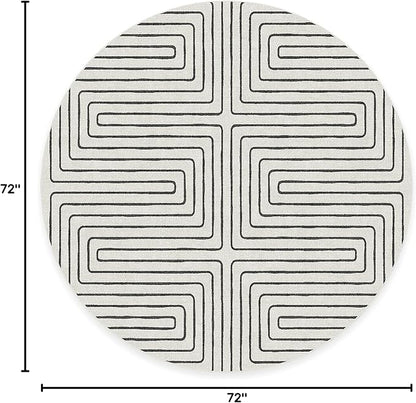 RUGGABLE x Jonathan Adler Machine Washable Area Rug – Labyrinth Black/Ivory 6 ft Round, Stain-Resistant, Non-Slip – Medium Rugs for Living Room, Bedroom, Hallway, Entryway & Office–with Cushioned Pad