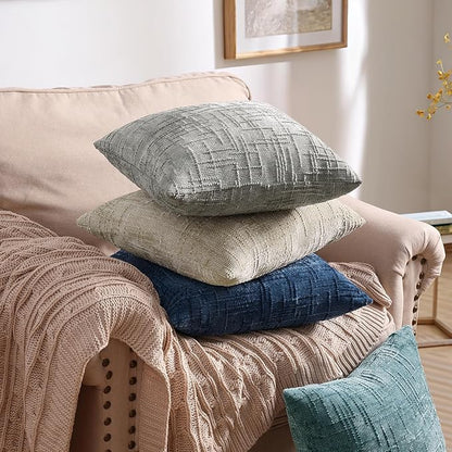 decorUhome Neutral Grey Chenille Throw Pillow Covers 20x20 Set of 2 Thick Textured Slubby Couch Pillow Covers Farmhouse Accent Modern Neutral Decorative Pillow Cases for Bed Sofa Living Room
