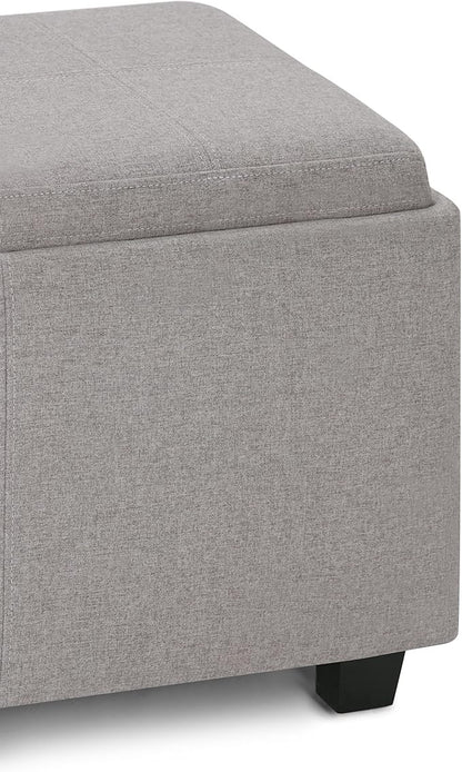 SIMPLIHOME Avalon 42 inch Wide Contemporary Rectangle Storage Ottoman in Cloud Grey Linen Look Fabric, Assembled, for the Living Room, Entryway and Family Room