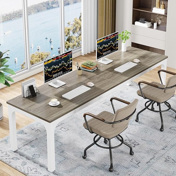 Tribesigns 78.7 Inches Extra Long Computer Desk 2 Person Desk, Double Long Desk, Workstaion for Home Office, Oak+White