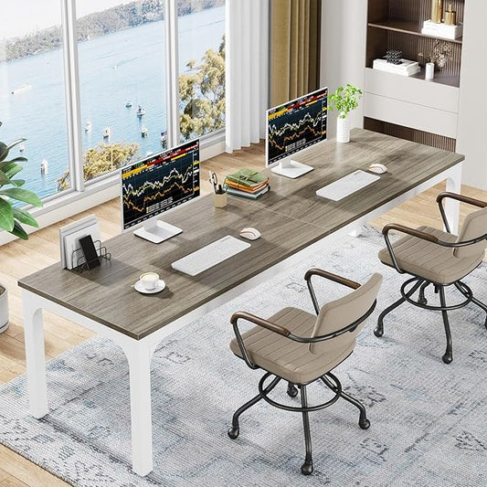 Tribesigns 78.7 Inches Extra Long Computer Desk 2 Person Desk, Double Long Desk, Workstaion for Home Office, Oak+White