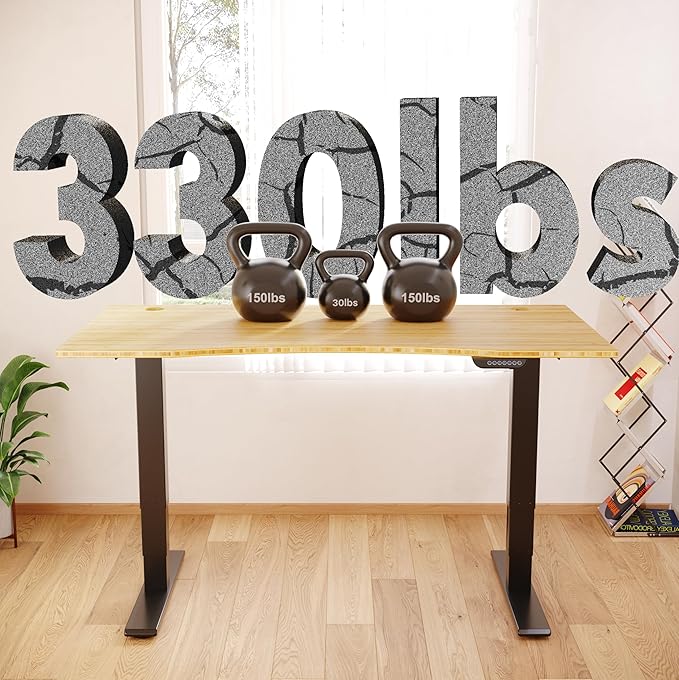 FLEXISPOT E6 MAX Bamboo 72x30 Inch Dual Motor 3-Stage Heavy Duty Standing Desk, 330lbs Weight Capacity, Height Adjustable Desk w/Cable Management & Wheels (Solid Bamboo Curved Desktop + Black Frame)